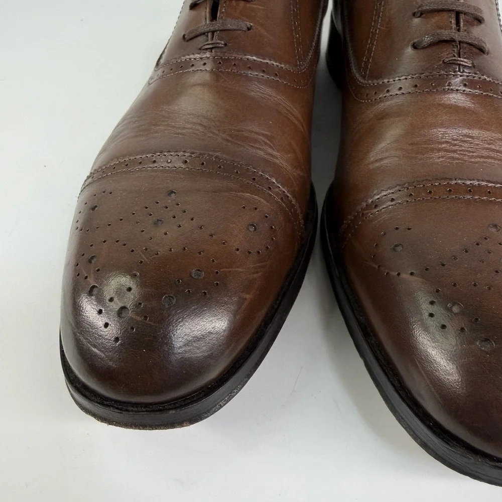 M GEMI Italian Leather Cap Toe Brogue Men 9.5 42.5 Oxford Dress Shoes Spade Sole